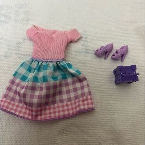 Barbie Pink Checked Dress, Shoes, Pocketbook Pre-Owned by an Adult